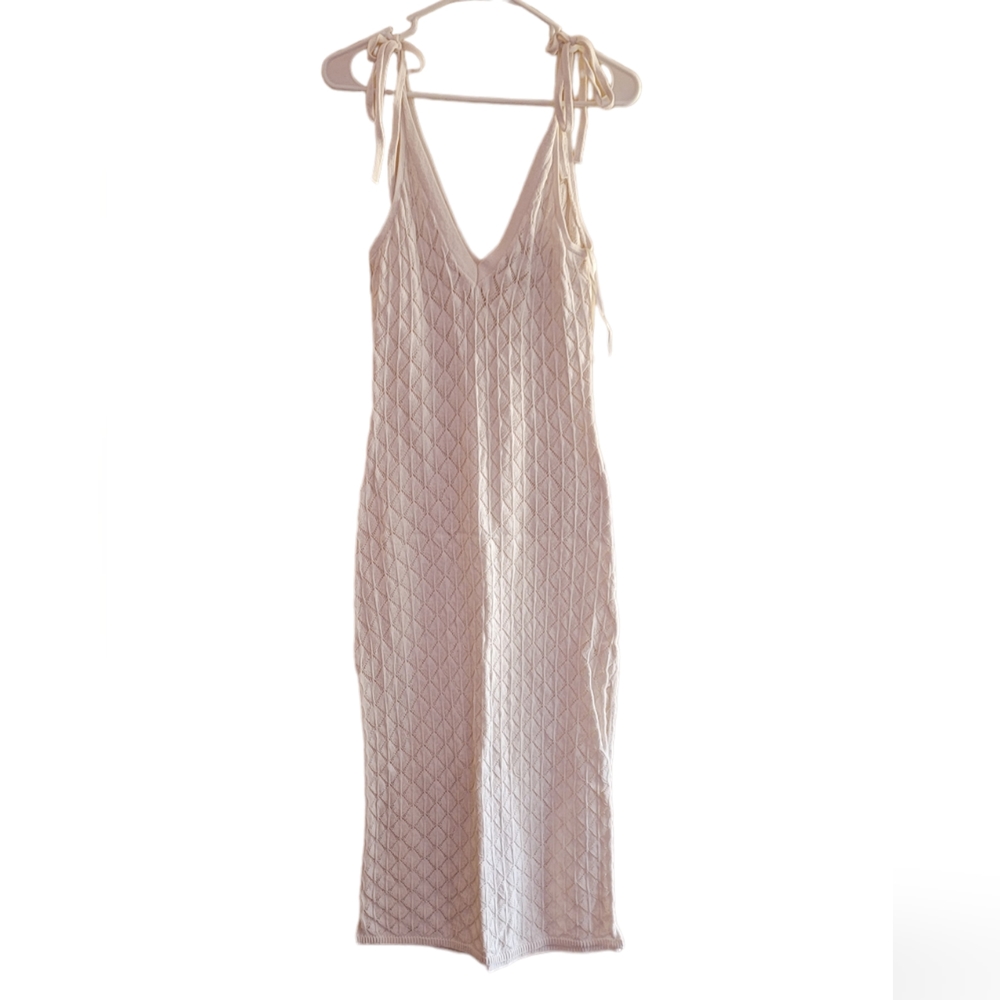 Abercrombie & Fitch Cream Knit Maxi Dress cover up with Tie Straps